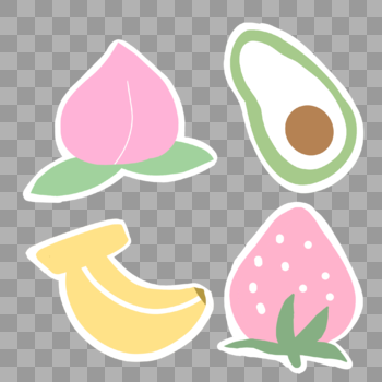 夏天贴纸风桃子香蕉草莓牛油果手绘装饰图案图片素材免费下载