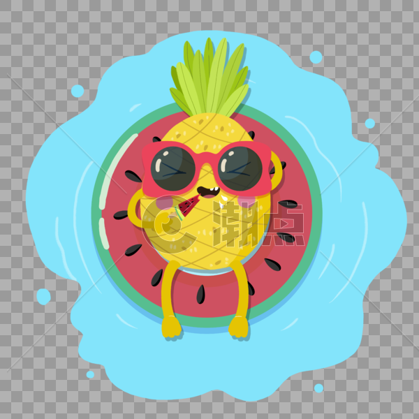 手绘夏日素材吃西瓜的菠萝图片素材免费下载