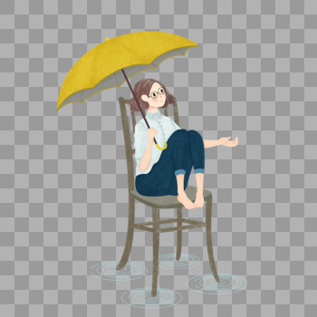 坐着打伞的女孩图片素材免费下载