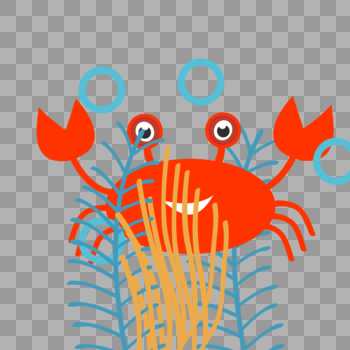 手绘红色螃蟹和海草图片素材免费下载