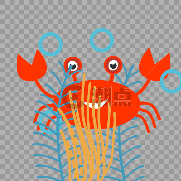 手绘红色螃蟹和海草图片素材免费下载