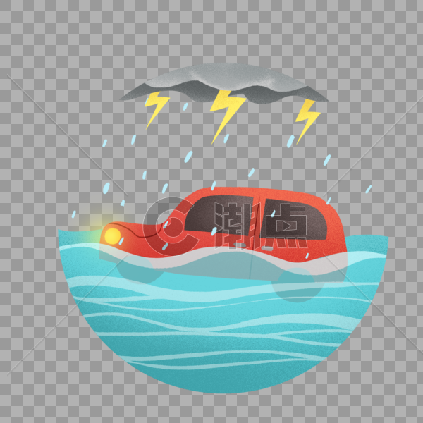 暴雨被雨水淹没的车子图片素材免费下载