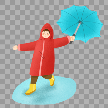 穿着红色雨衣打着伞的可爱小孩图片素材免费下载
