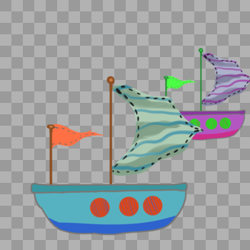 手绘儿童玩具彩色帆船图片素材免费下载