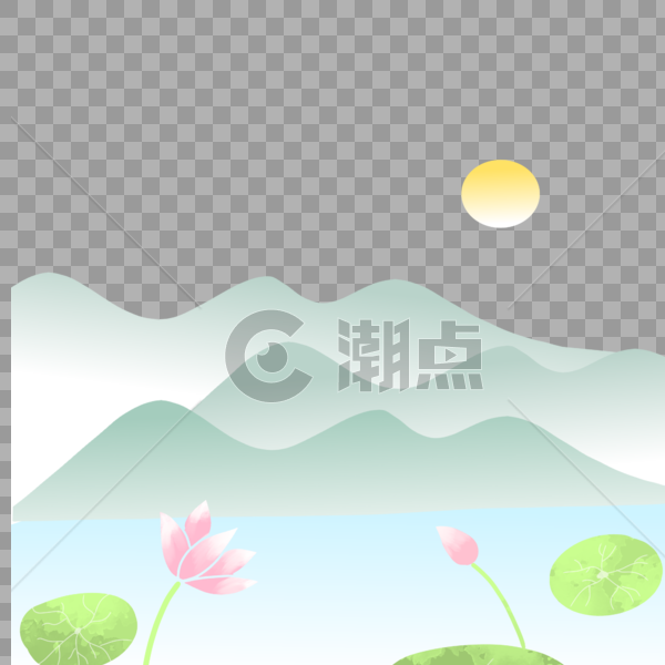 夏天中国风古风山水荷花荷叶手绘背景图片素材免费下载