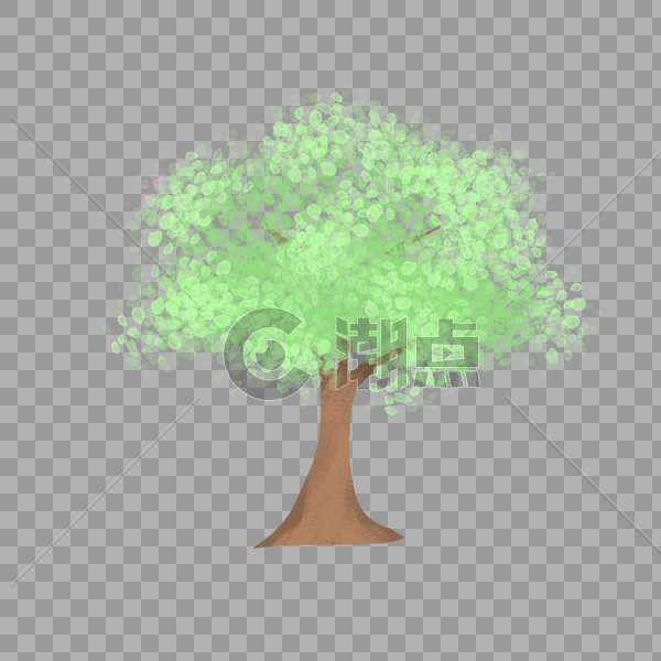 春天小树绿色渐变手绘装饰图案图片素材免费下载