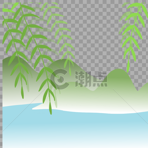 春天夏天中国风柳树叶手绘背景图片素材免费下载