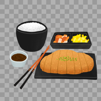 手绘日式和风吉列猪扒饭美食素材图片素材免费下载