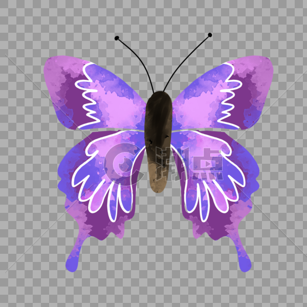 夏天春天蝴蝶紫色渐变手绘装饰图案图片素材免费下载