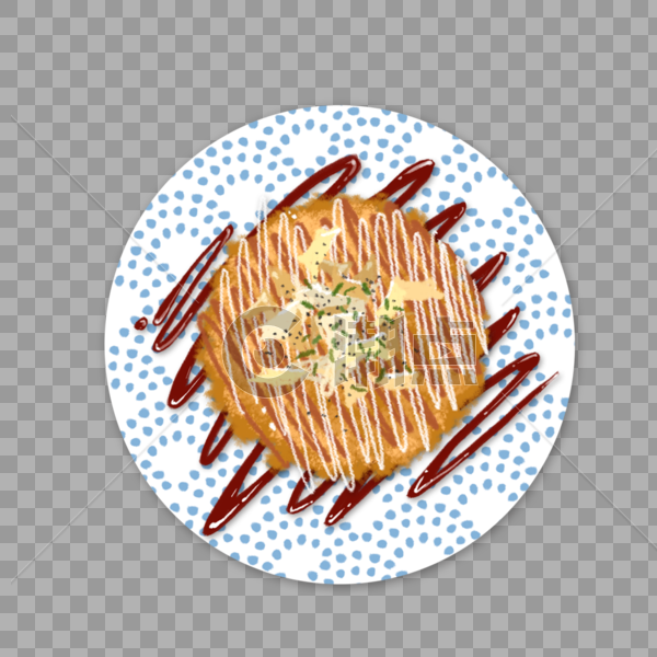 日式铁板海鲜烧饼美食手绘插画素材图片素材免费下载