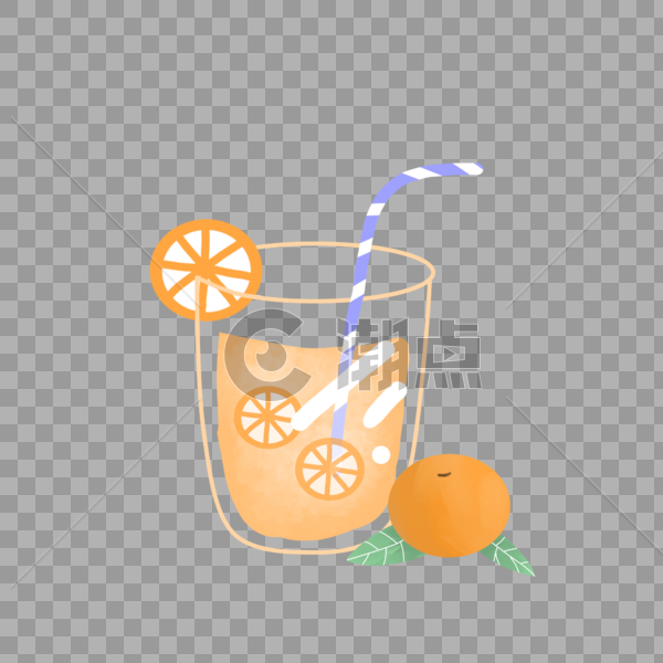 夏天清新橘子饮料果汁手绘装饰图案图片素材免费下载