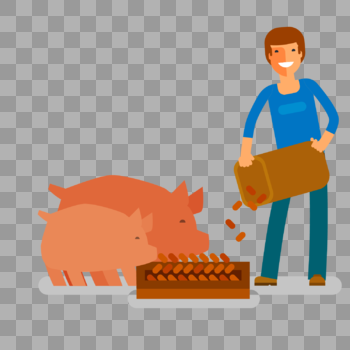 农民喂猪元素图片素材免费下载