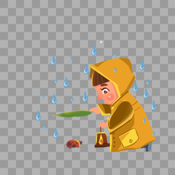 下雨天小男孩树叶为虫子挡雨图片素材免费下载