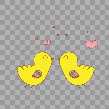 浪漫情人节亲吻的可爱小黄鸡图片素材免费下载