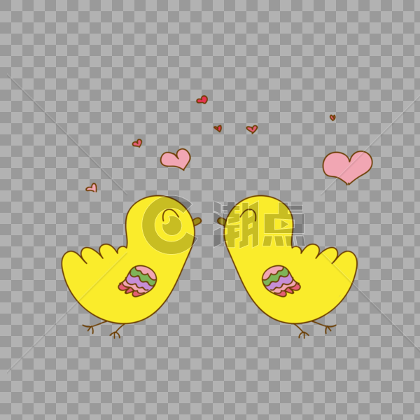 浪漫情人节亲吻的可爱小黄鸡图片素材免费下载
