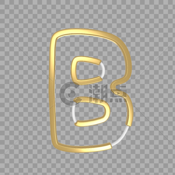 英文字母B金色艺术字C4D模型图片素材免费下载