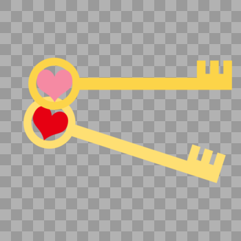 手绘情人节黄色爱心钥匙图片素材免费下载