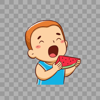 开心的吃西瓜的男孩图片素材免费下载