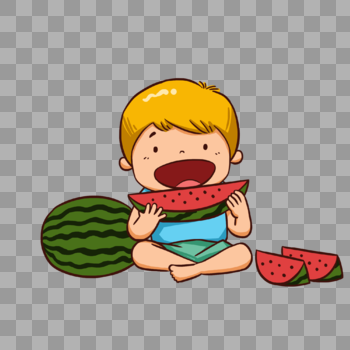 坐着吃西瓜的孩子图片素材免费下载