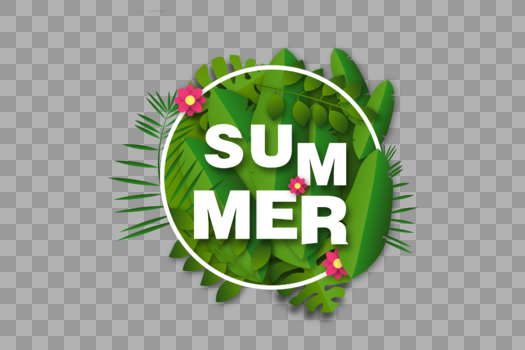 夏天英文绿叶立体字图片素材免费下载