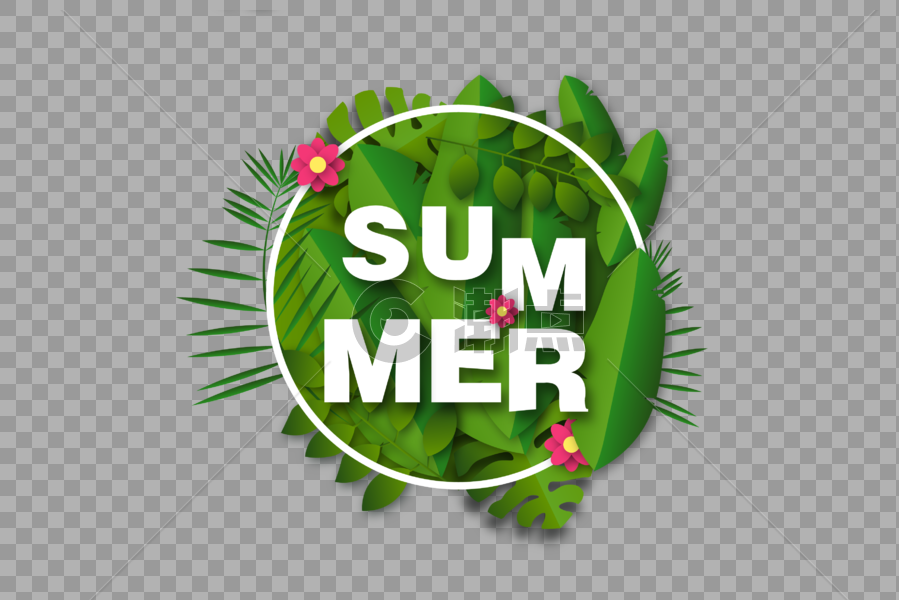 夏天英文绿叶立体字图片素材免费下载