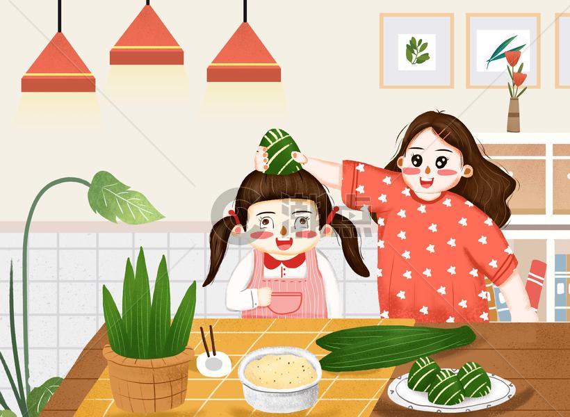 传统节日之端午节包粽子插画图片素材免费下载