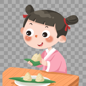 端午节吃粽子的可爱古装小女孩图片素材免费下载
