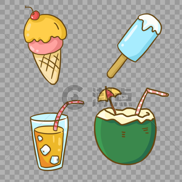 夏季度假清凉饮品雪糕椰子果汁图片素材免费下载