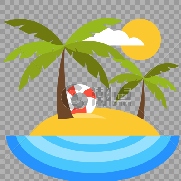 夏季度假海边椰子树扁平风手绘图片素材免费下载