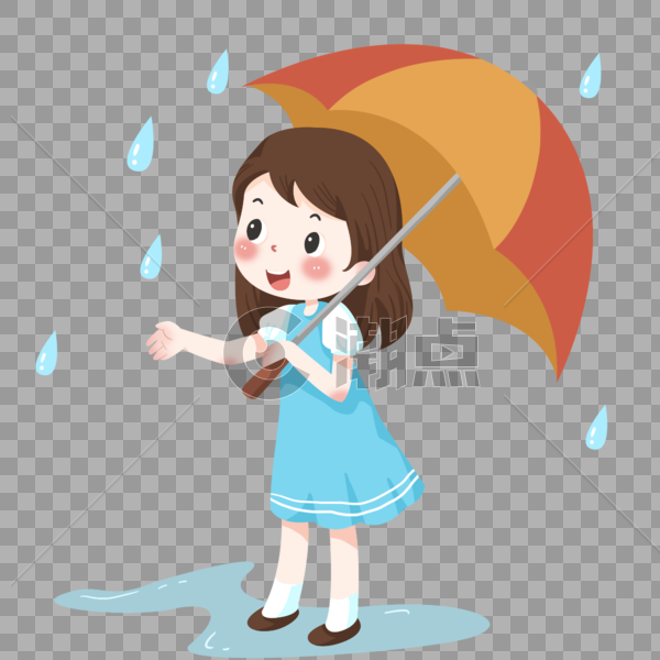 夏季雨天打伞的连衣裙小女孩图片素材免费下载