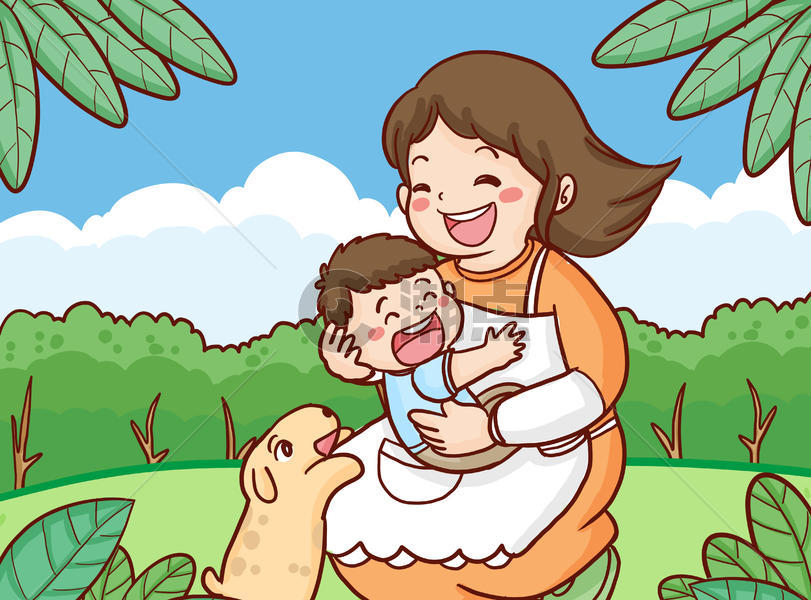 母亲节辛苦的妈妈抱着孩子手绘原创插画图片素材免费下载