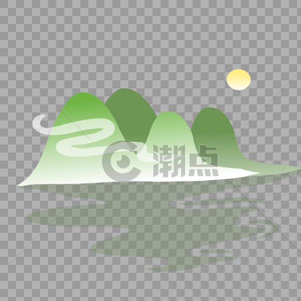 春天中国风古风山水太阳绿色倒影手绘背景装饰图案图片素材免费下载