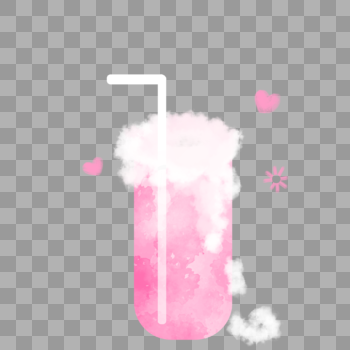 夏天饮料棉花糖果汁吸管粉色手绘装饰图案图片素材免费下载