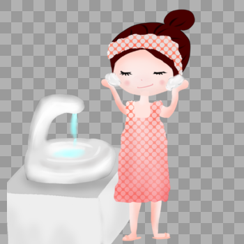 洗手台前洗脸的女孩图片素材免费下载
