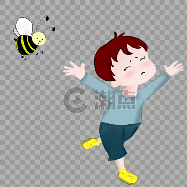 被蜜蜂吓跑的男孩图片素材免费下载