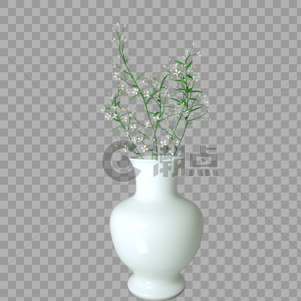 白瓷花瓶细碎小花绿叶图片素材免费下载
