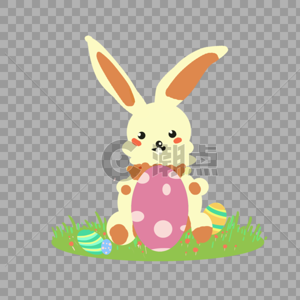 站在草坪上抱着彩蛋的兔子图片素材免费下载