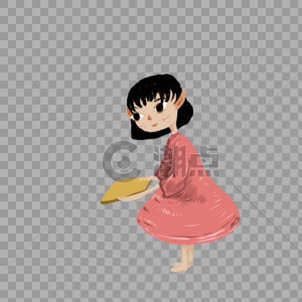 卡通红裙子的小姑娘插图图片素材免费下载
