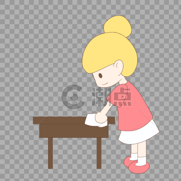 手绘卡通劳动节抹桌子的黄发女孩图片素材免费下载