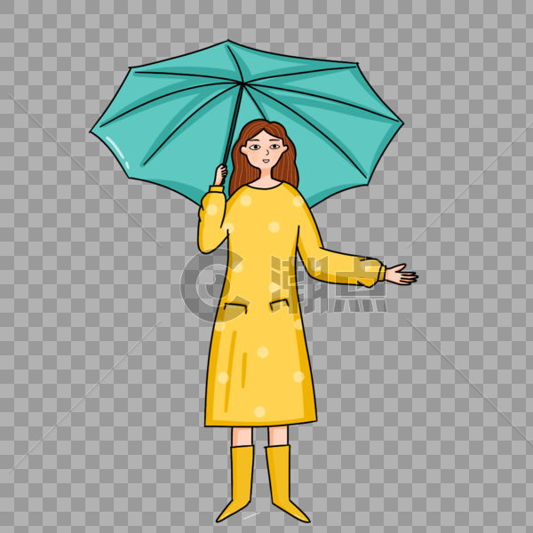手绘少女手持雨伞人物形象图片素材免费下载