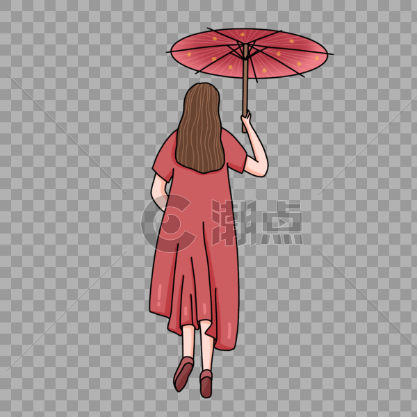 手绘中国风少女手持雨伞背影人物形象图片素材免费下载