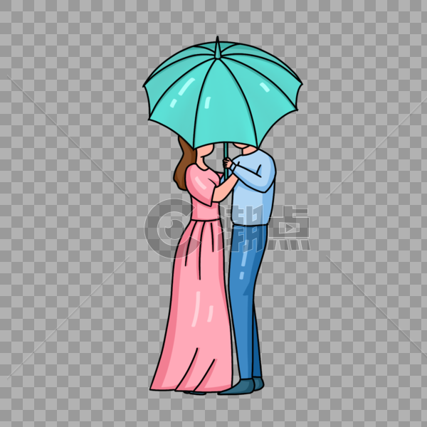 手绘情侣手持雨伞人物形象图片素材免费下载