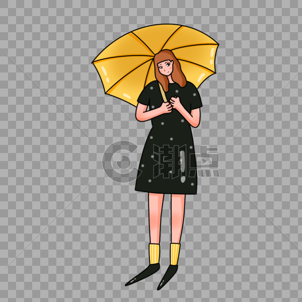 手绘少女手持雨伞人物形象图片素材免费下载