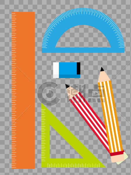 学习文具尺子铅笔橡皮直尺三角板图片素材免费下载