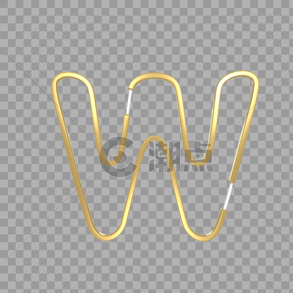 英文字母W金色艺术字C4D模型图片素材免费下载