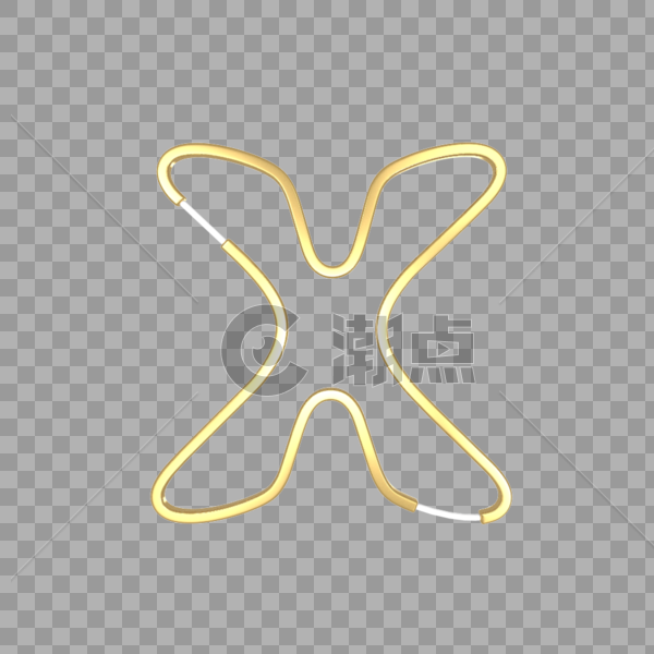英文字母X金色艺术字C4D模型图片素材免费下载