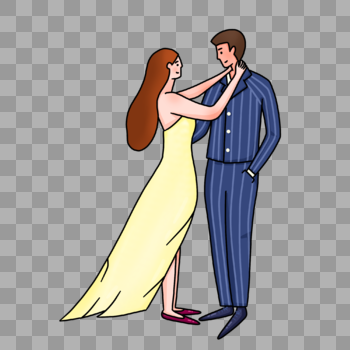 手绘情侣婚礼拥抱卡通人物形象图片素材免费下载