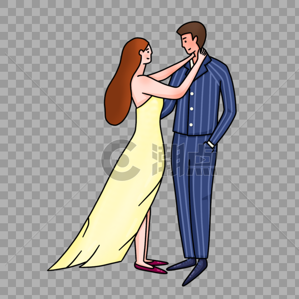 手绘情侣婚礼拥抱卡通人物形象图片素材免费下载