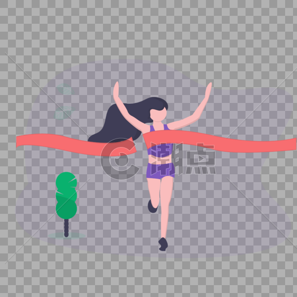 女性跑步比赛冲刺终点线插画图片素材免费下载