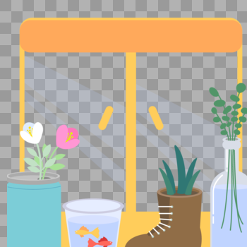 鲜花植物窗台矢量素材图片素材免费下载